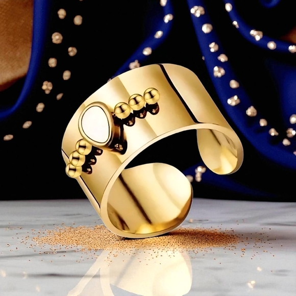 🆕️18K Gold Plated Stainless Steel Adjustable Ring w/ Natural Shell Inlay ✨️ 🌿 - Picture 10 of 16